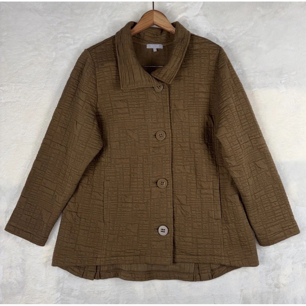 Habitat Womens L Box Quilted Shirttail Jacket Brown Oversized Button Preppy Chic